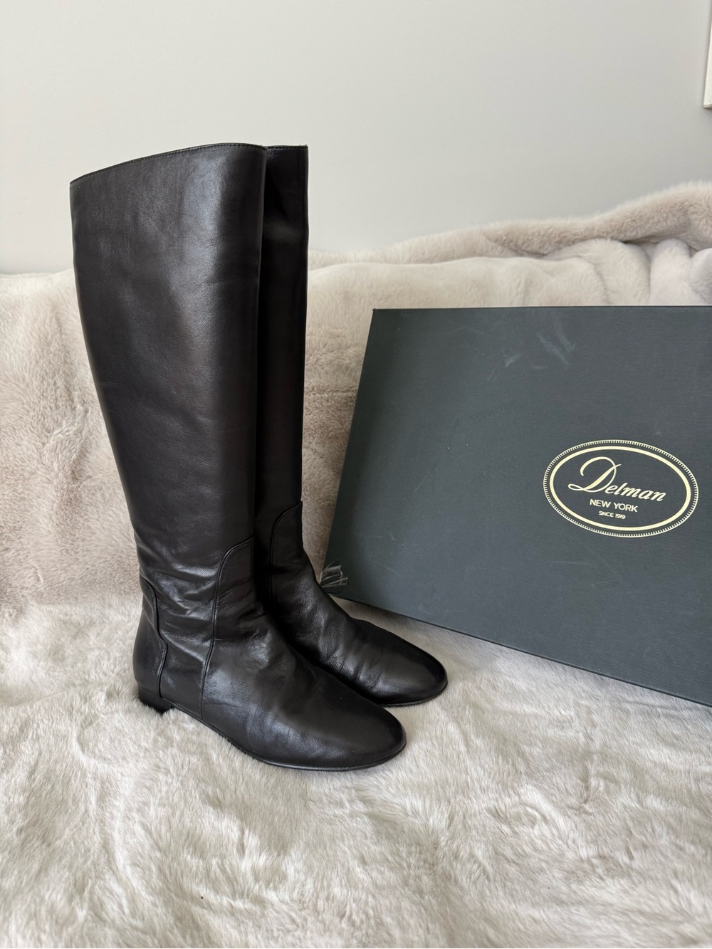 Delman New York Black Leather Knee-High Riding Boots Women’s 7.5 Made in Italy